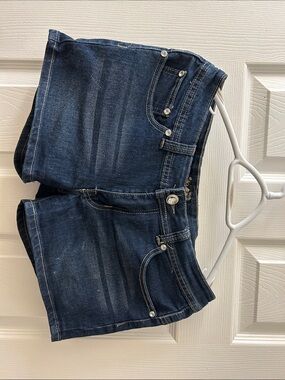 Women's Dark Blue Denim Jean Shorts - Classic Five-Pocket Style
